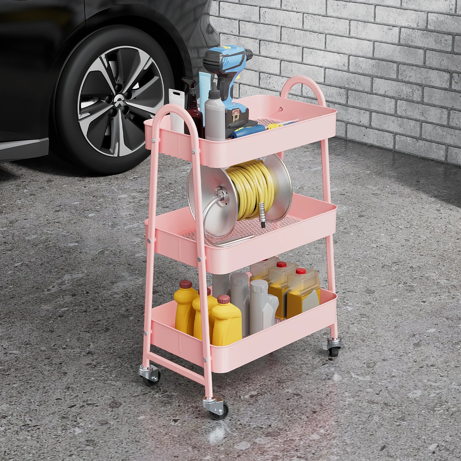 3-Tier Rolling Storage Cart with Lockable Wheels for Small Spaces