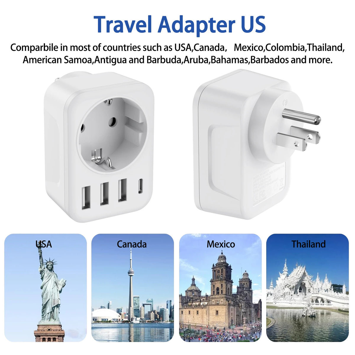 US Travel Plug Adapter with USB Charging