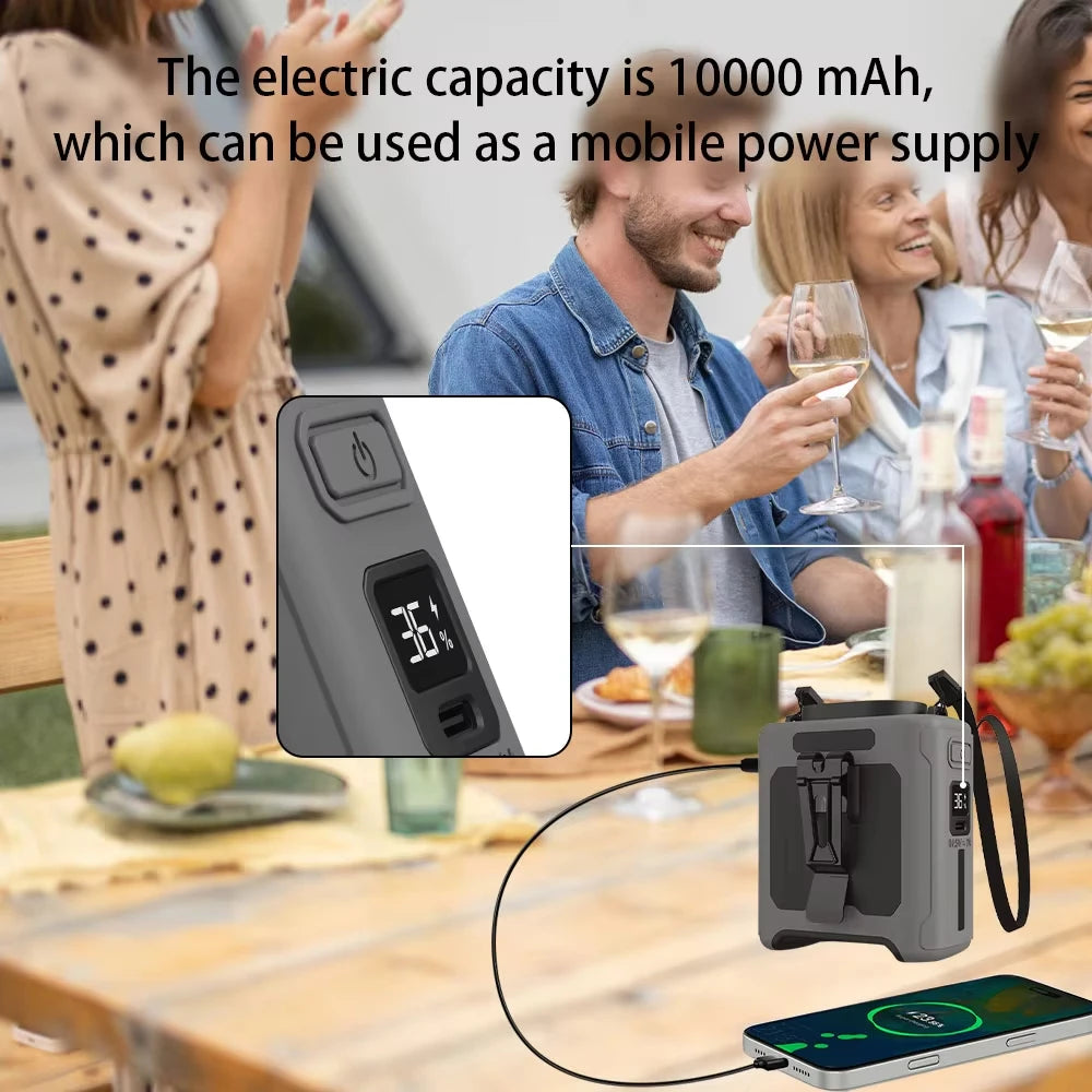 10000mAh Neck-Worn Fan with LED Light and Power Bank