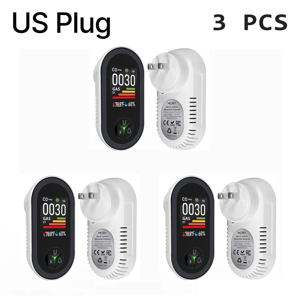 Plug-In CO and Combustible Gas Monitor with Display