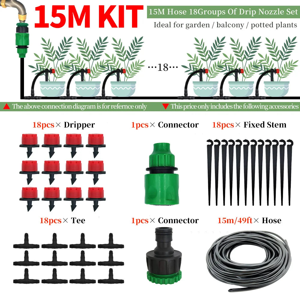 Adjustable Drip Irrigation Kit for Gardens | 15–30m Options