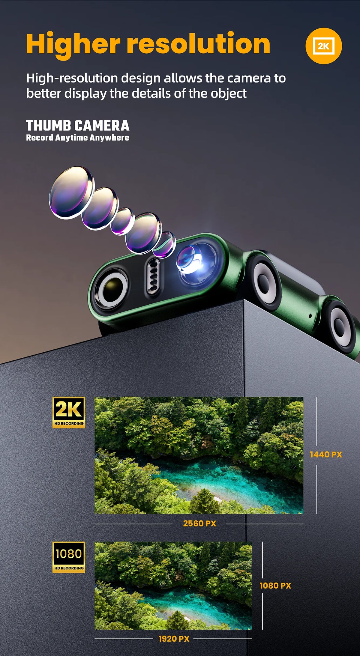 Caméra mini clé USB 2K HD avec écran LCD