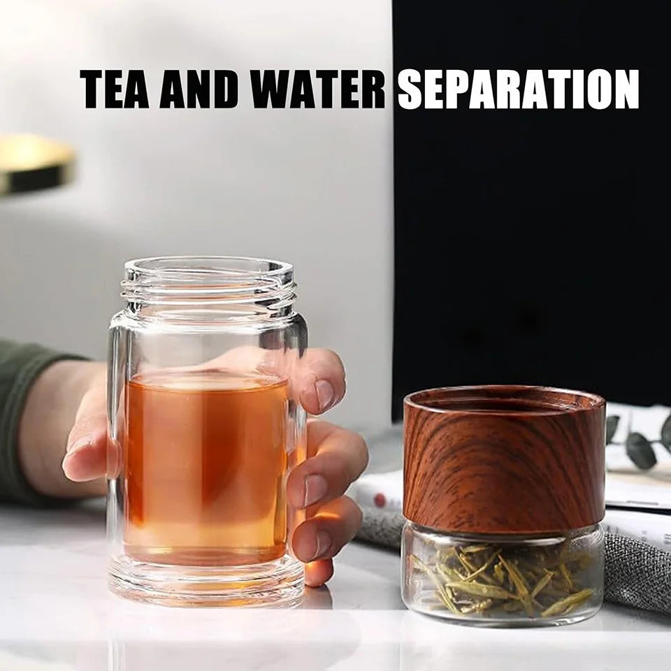Double Wall Glass Tea Infuser Bottle, 240 ml, with Steel Filter