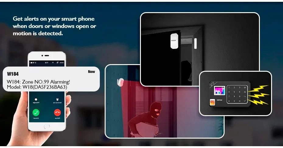 ES Delivery KERUI domáci alarm WiFi GSM alarmný systém kompatibilný s Tuya Smart 433MHz Ochrana domova Alexa PIR pohybový senzor