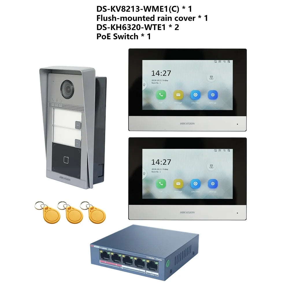 HIKVISION Original Multi-language 802.3af POE Video intercom KIT,include DS-KV8113-WME1(C) & DS-KH6320-WTE1 & PoE Switch Spy-shop.com