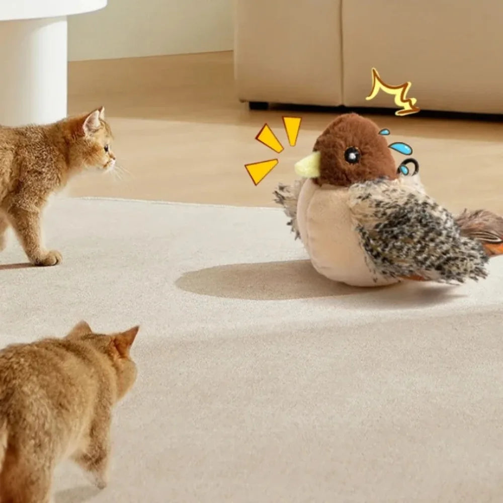 Interactive Cat Toys Flying Bird Cat Toy Flapping Wings Sparrow Catnip Toys Vivid Chirpi]ng Simulation Bird Interactive Cat Toy 