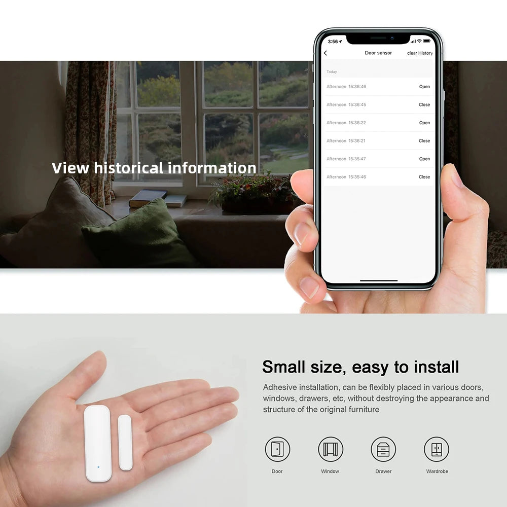 Tuya WiFi or Zigbee Window Door Sensor Smart Home Security Alarm System Voice Control Via Alexa Google Home Smart 