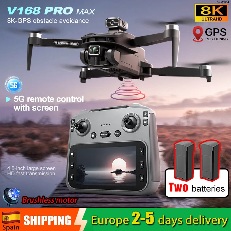 Dronă GPS 5G WiFi FPV cu ecran LCD HD, două camere, evitare obstacole, fără perii, pliabilă