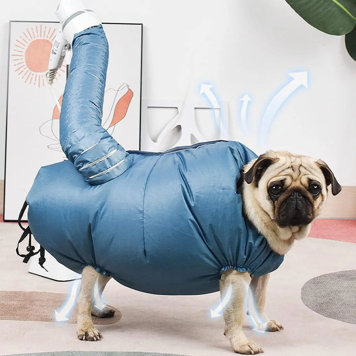 Bolsa de secado para mascotas con manga de accesorio de secador