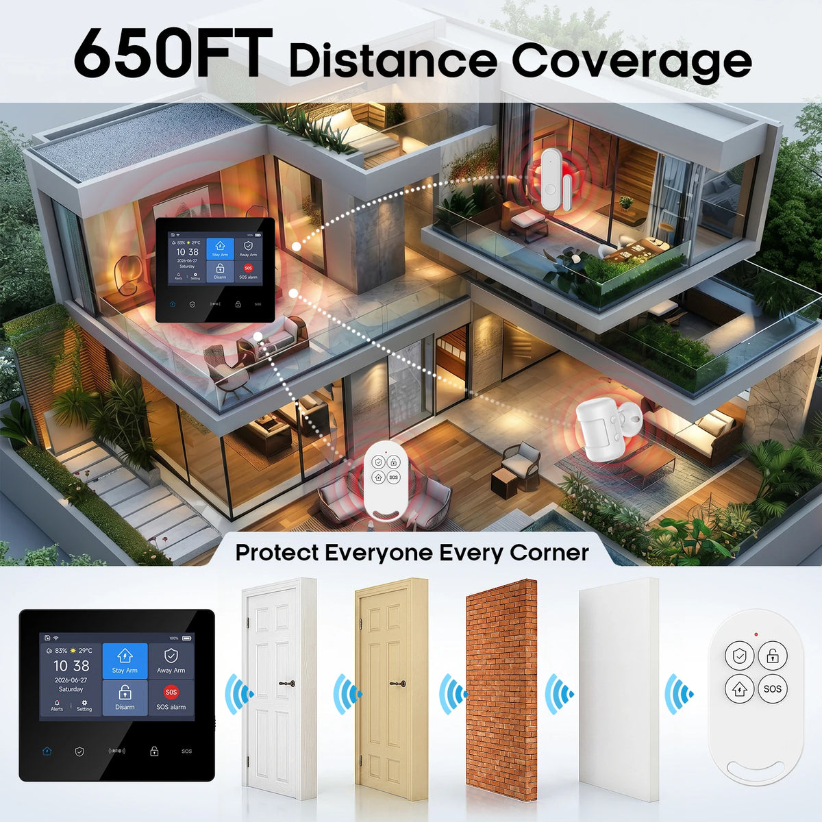 Sistem de alarmă Tuya Smart WiFi 4G GSM, senzor 433MHZ, protecție de securitate, senzor de mișcare, senzor de ușă/fereastră pentru casă/apartament