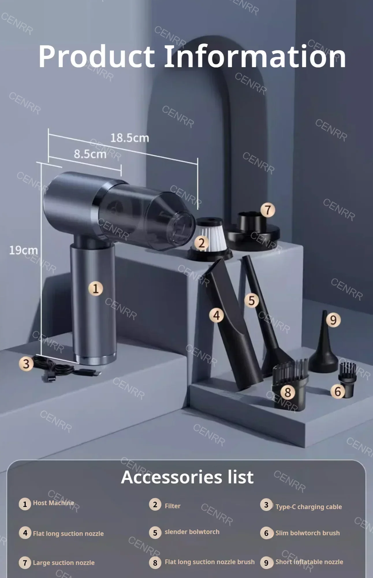 CENRR 210000PA Mini Car Vacuum Cleaner Wireless Powerful Vacuum Car Cleaner Handheld Portable Vacuum Cleaner Cleaning Machine 