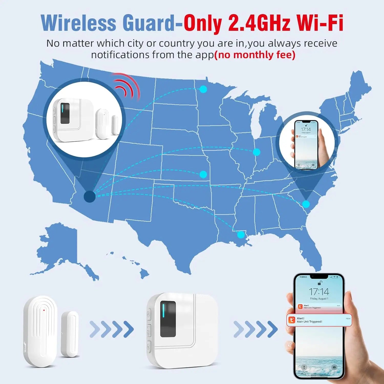WiFi Door Chime Alert System with Phone Alerts and 4 Sensors