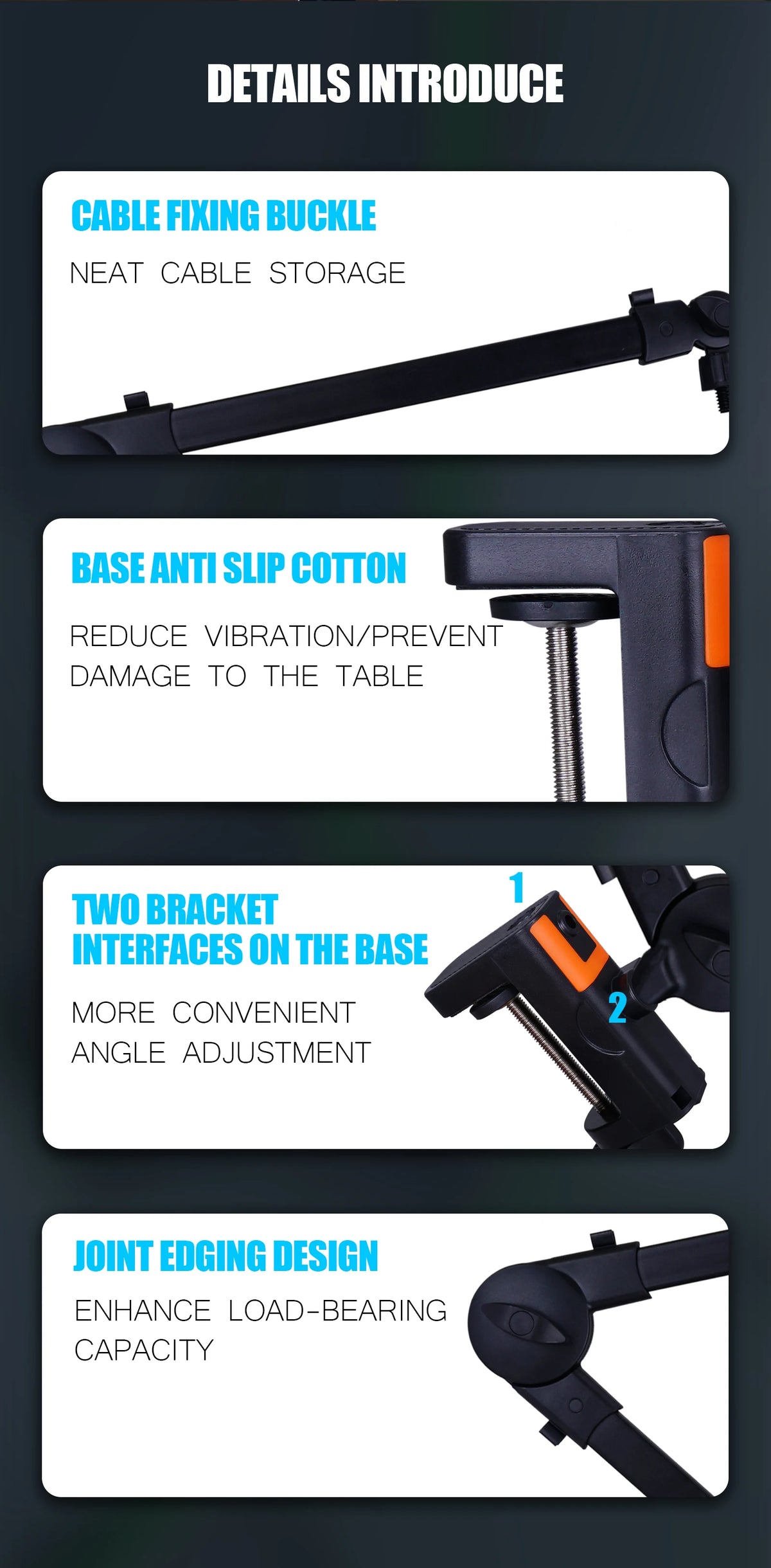 Microphone Support Spring-Free Microphone Cantilever Holder Foldable Stand Live Broadcast Stand Desktop Stand Long Arm Bracket