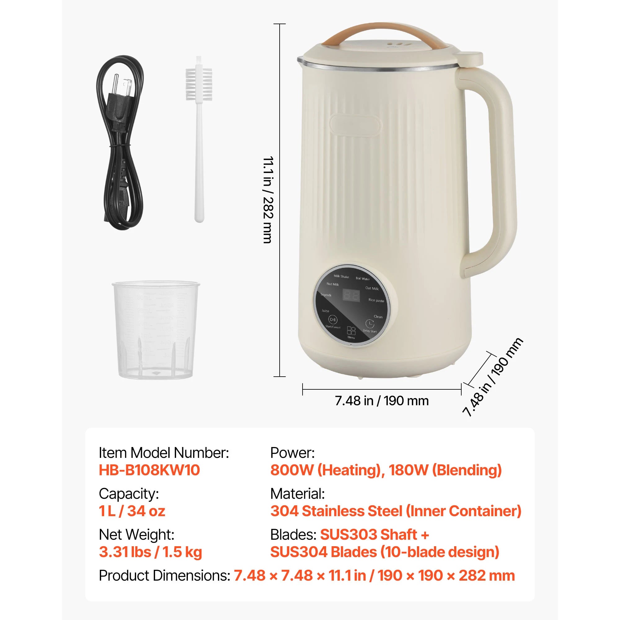 8-in-1 Nut Milk Maker with Self-Cleaning & 12-Hour Timer