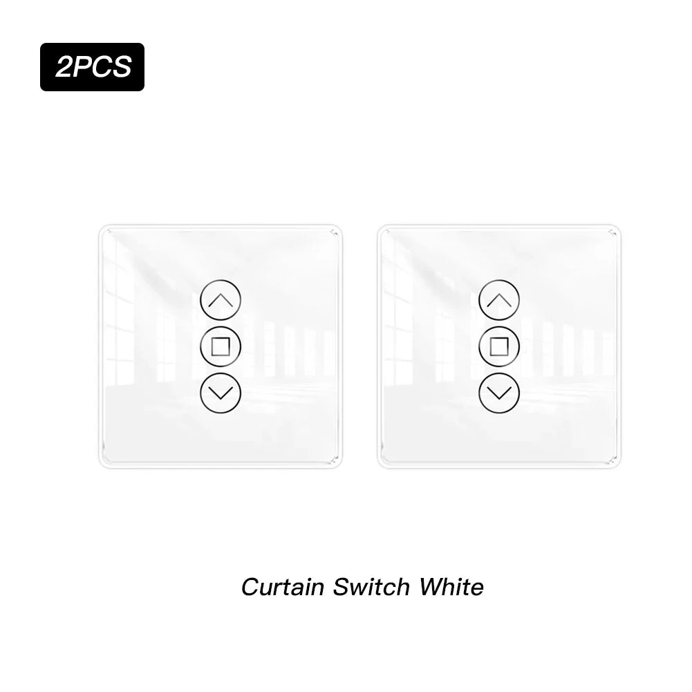 MOES WiFi RF433 Smart 2.5D Arc Glass Touch Curtain Switch for Roller Blinds Shutters Smart Life/Tuya APP Works Alexa Google Home