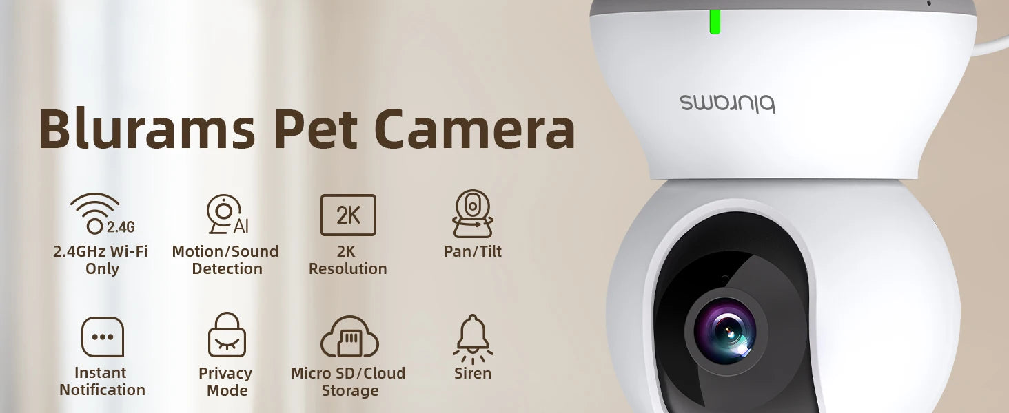 2K Indoor Security Camera 360° PTZ with App, Night Vision & Talk