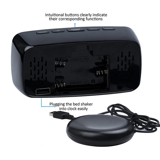 Super Loud Vibrating Alarm Clock with Bed Shaker Multifunctional Dual USB for Heavy Sleeper Deaf Hard of Hearing Snooze 