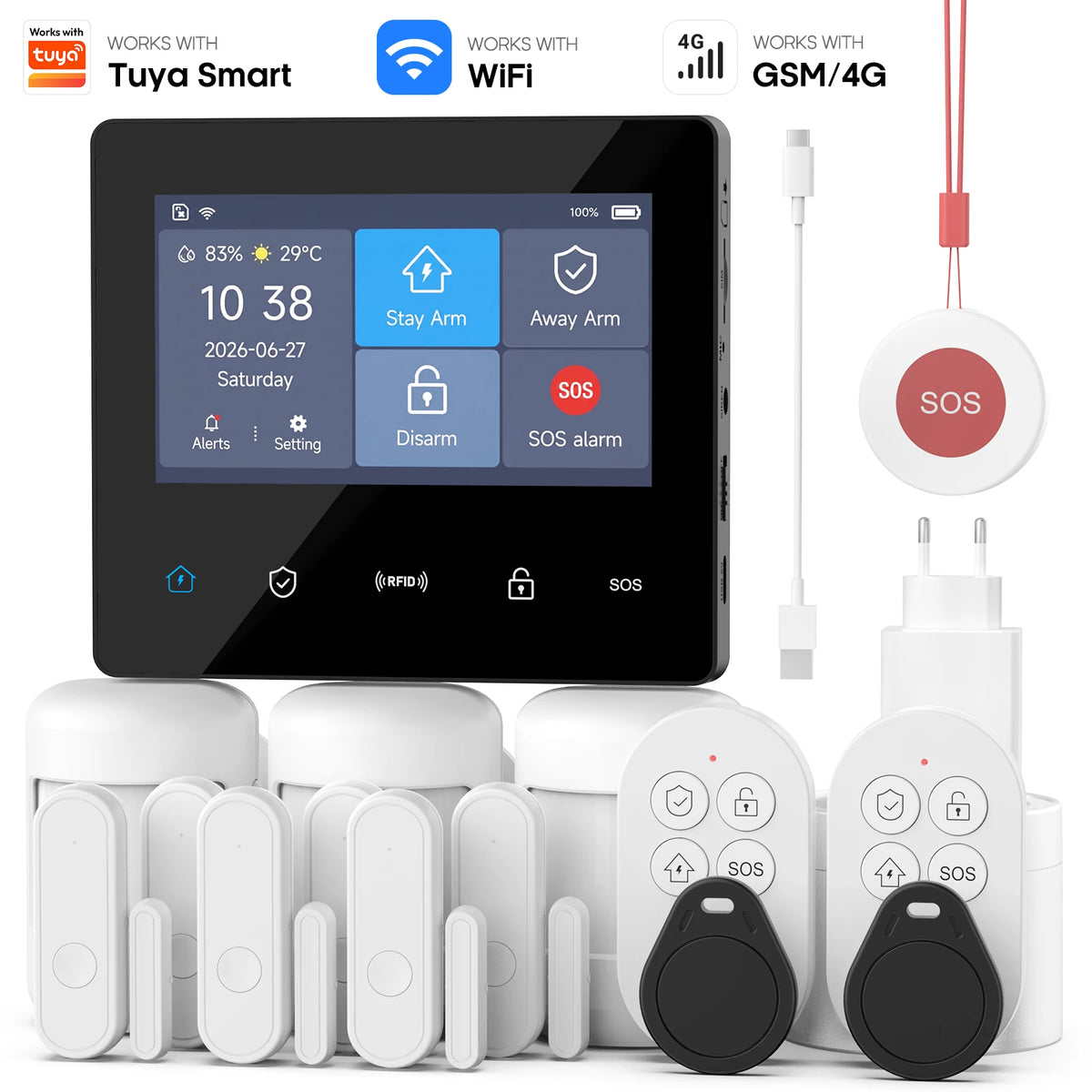 Sistem de alarmă Tuya Smart WiFi 4G GSM, senzor 433MHZ, protecție de securitate, senzor de mișcare, senzor de ușă/fereastră pentru casă/apartament