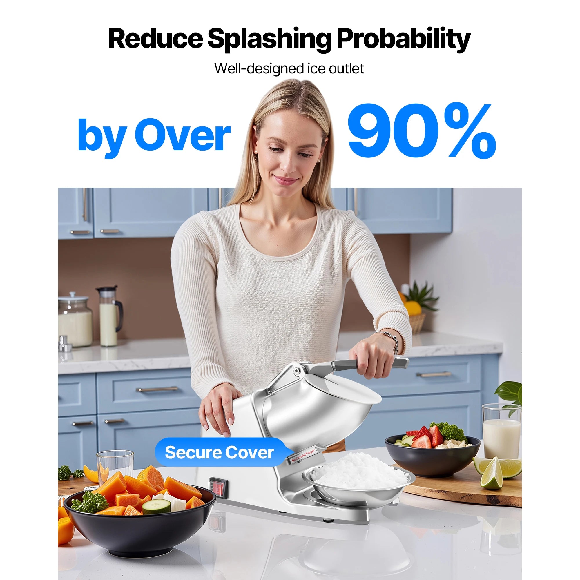 Electric Ice Crusher Machine with Bowl & Cover, 3KG/Min Shaved Ice