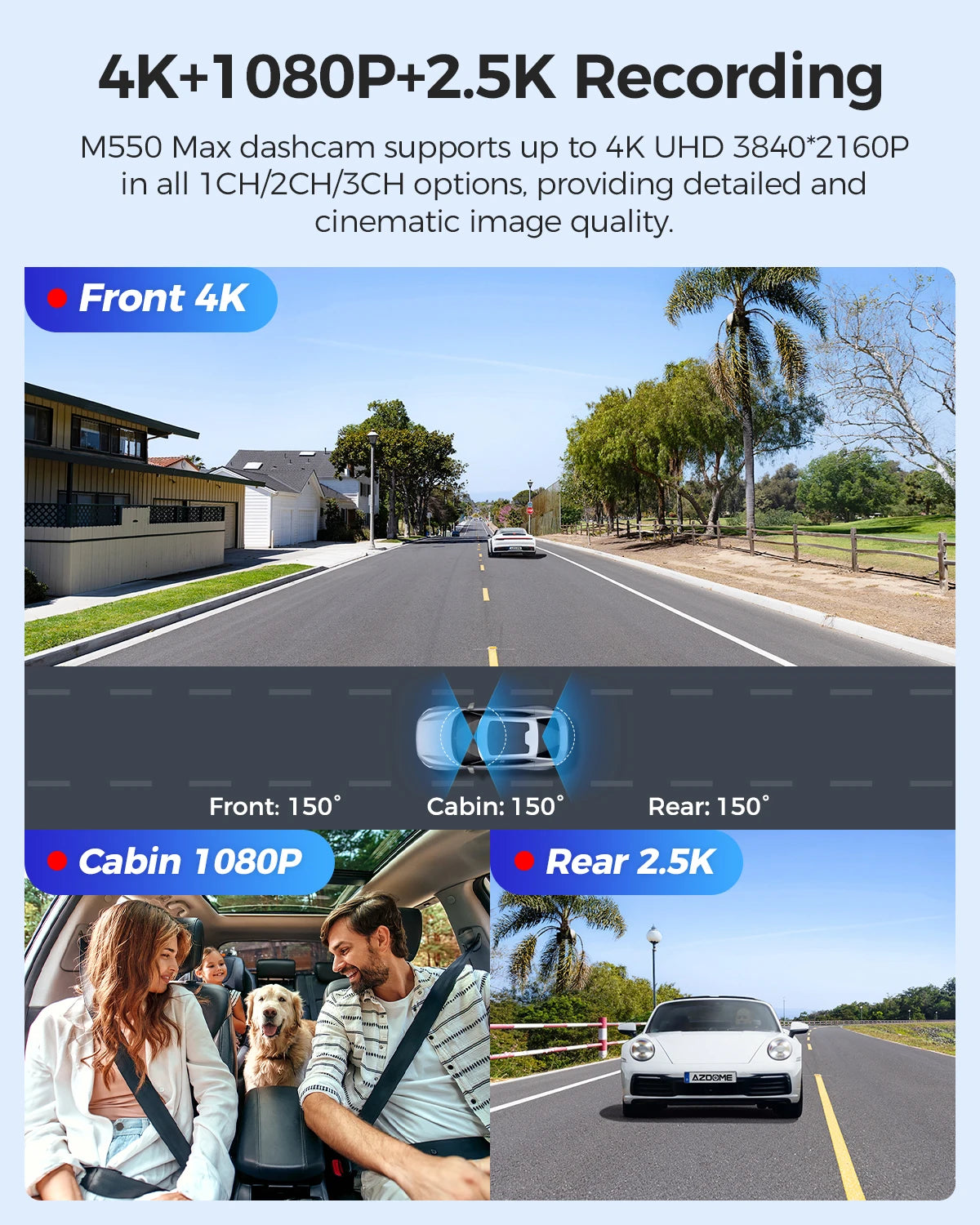 4K 3 Channel Dash Cam with WiFi, GPS, IR Night Vision and Parking Mode