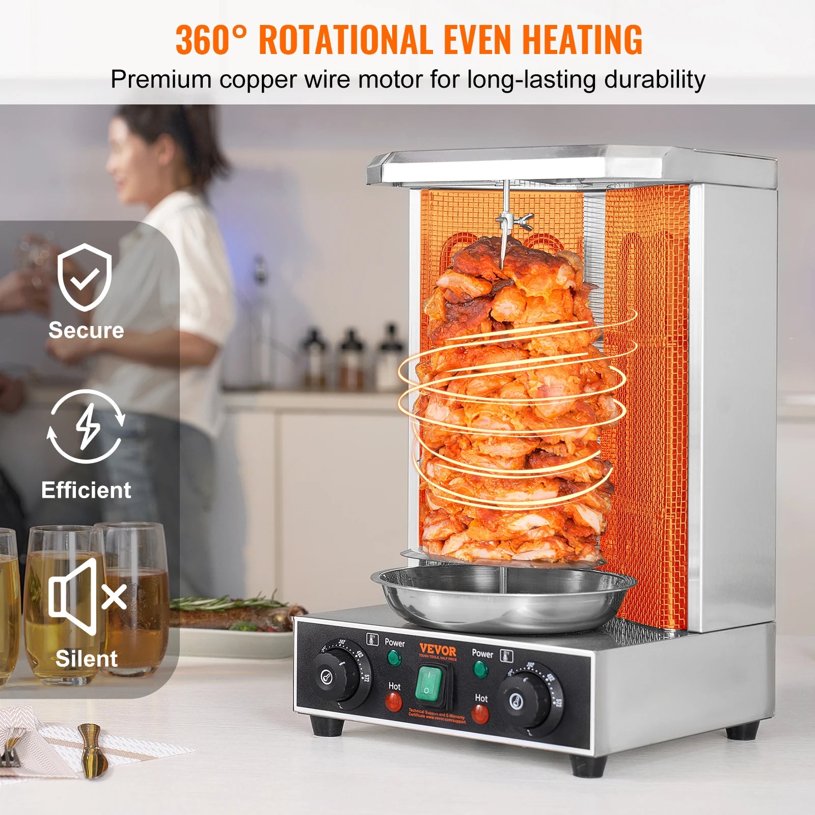 Electric Shawarma Grill Machine 13.7lb Vertical Rotisserie Cooker