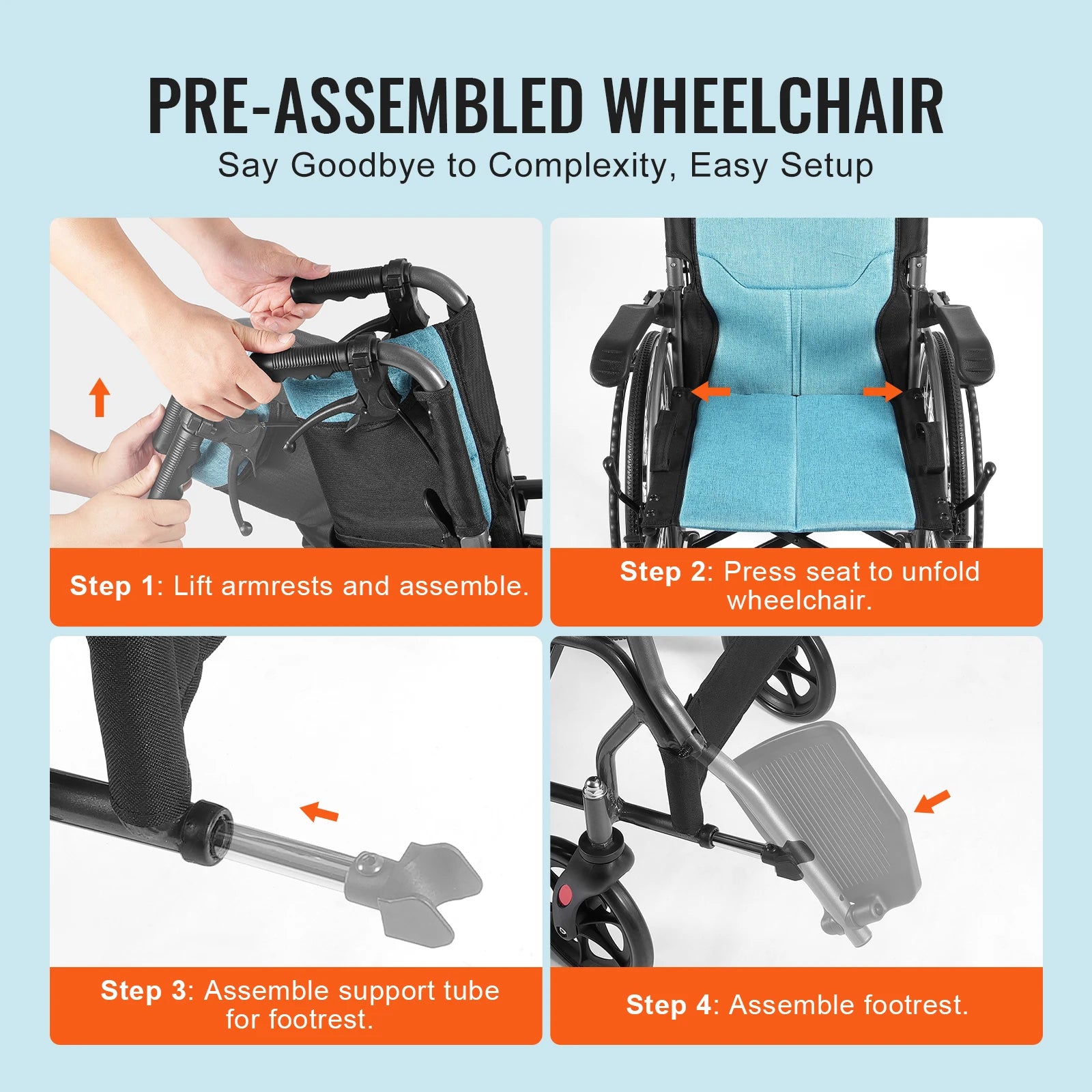 SucceBuy Wheelchair Aluminum Alloy with Flip-Back Desk-Length Arms 3-Position Adjustable 18-Inch Wide Seat 250lb Weight Capacity