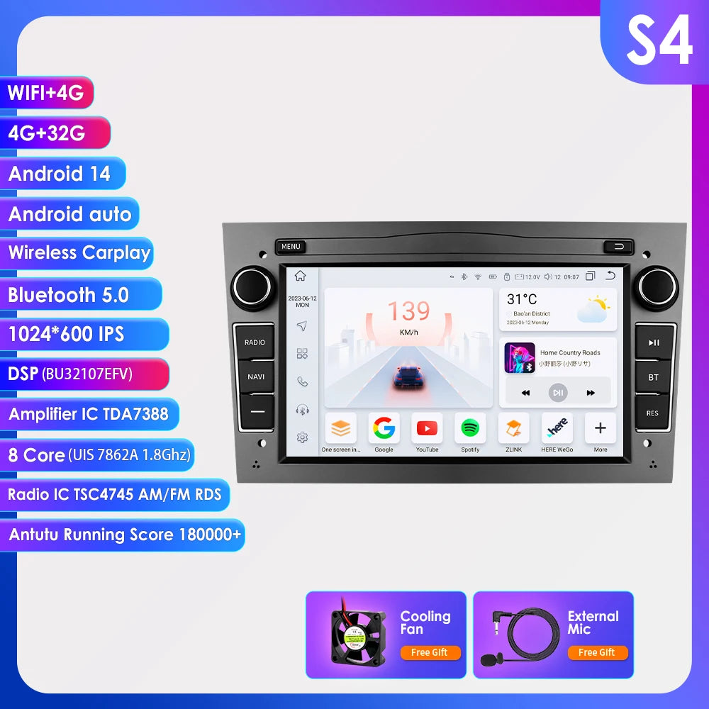 HIZPO 7-Inch Android Car Radio with CarPlay for Opel