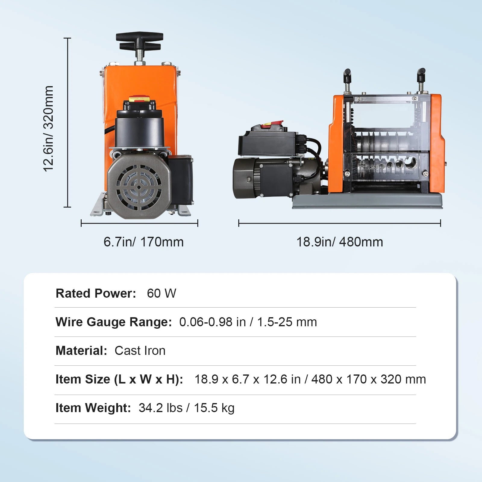 SucceBuy 60W 1.5-25mm Electric Wire Stripping Machine Visible Stripping Depth 6 Round+1 Flat Channels for Scrap Copper Recycling