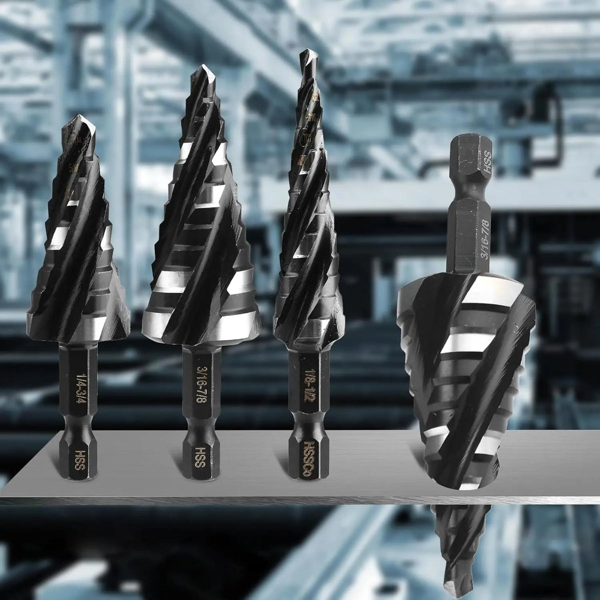 HSS Step Drill Bit Set with Quarter-Inch Hex Shanks