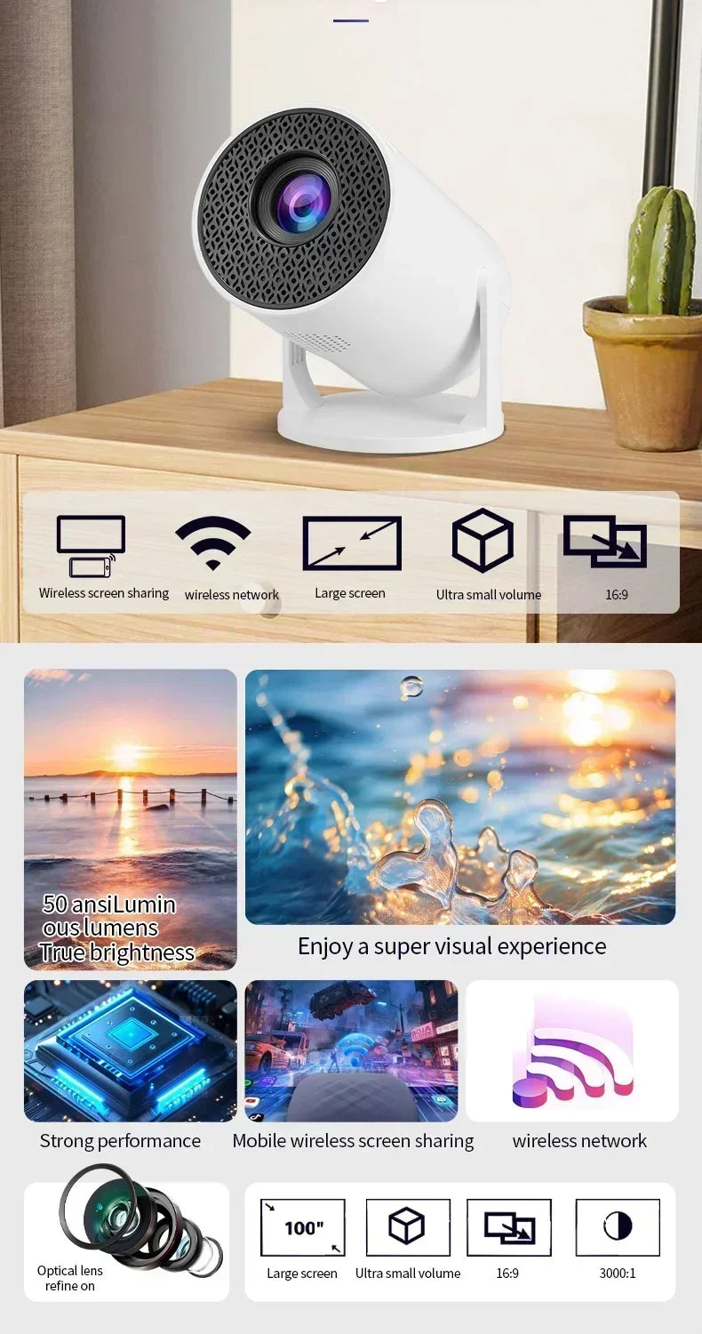 Ny SmartProjector Mini HY300 8K Android 11 Dubbel Wifi6 290ANSI Allwinner H726 BT5.4 1080P 1280*720P Hemmabiougn Outdoor Projektor