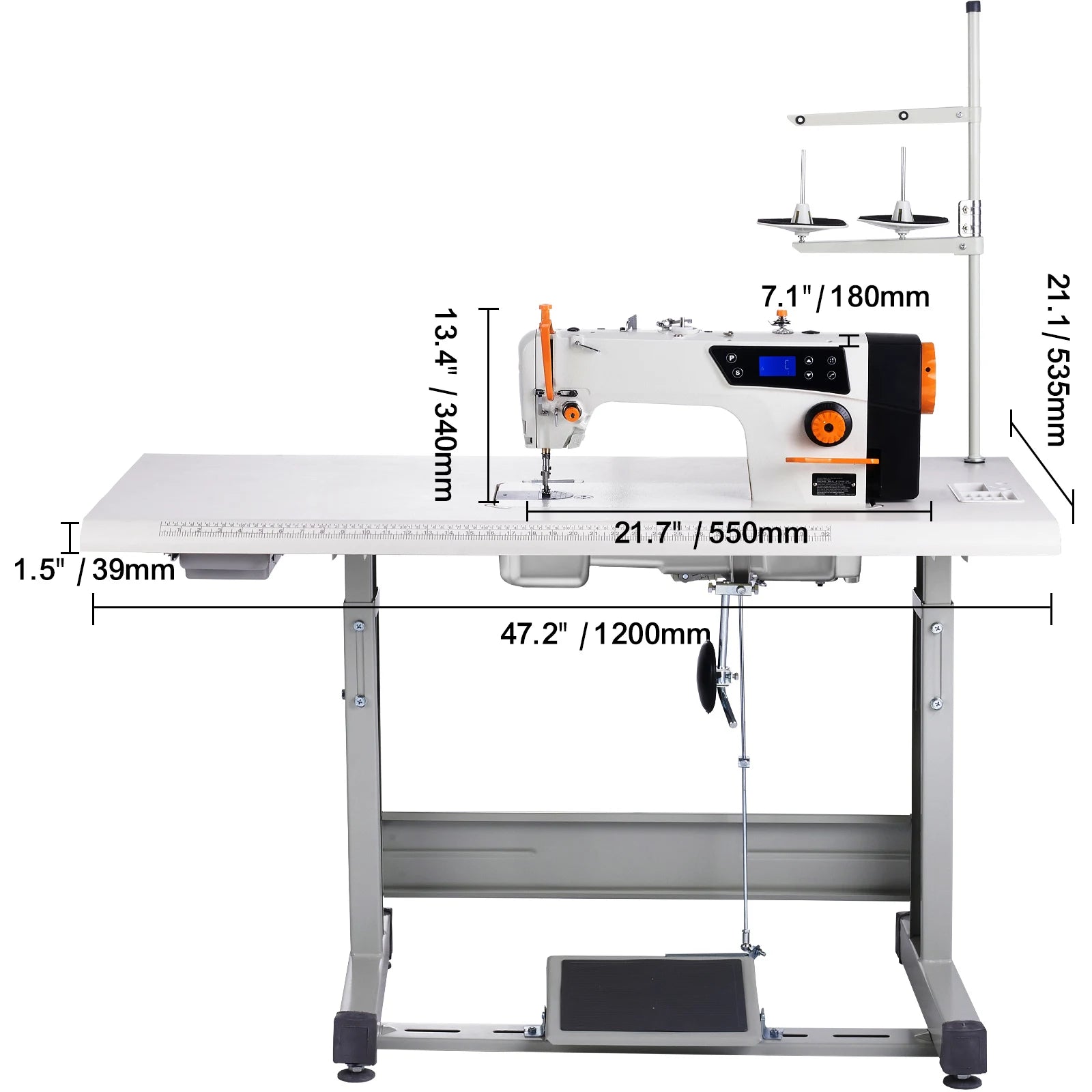 Machine à coudre industrielle à point noué 550W servo, 5000 SPM avec table