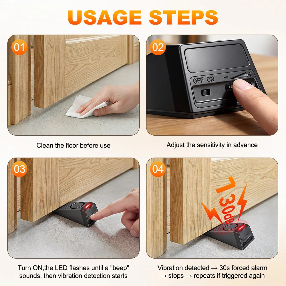 Portable Door Stop Alarm 130dB Sound Light Security Alarm Anti-Theft Anti-Wolf Adjustable Sensitivity Long Battery Life Alarm