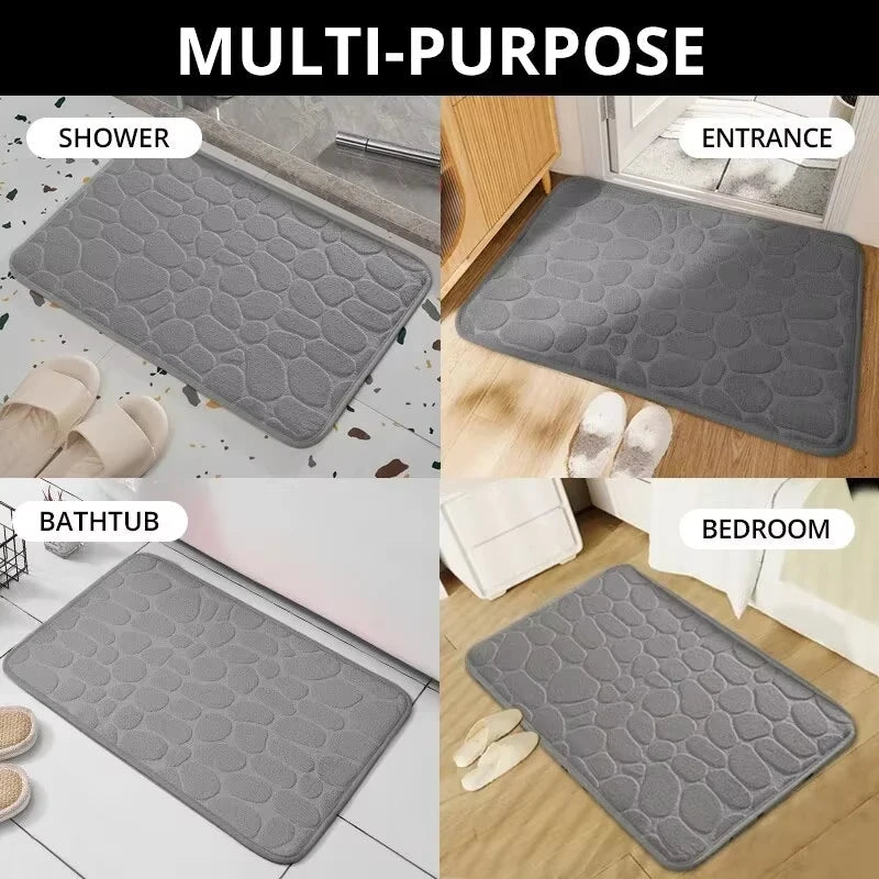 1pc Memory Foam Embossed Velvet Carpet Bathroom Living Room Non-Slip Mat Cobblestone Floor Mat Home Furnishings 