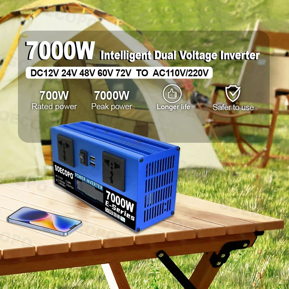 Inverter di Potenza 700W DC a AC 110V/220V con USB e Display LCD