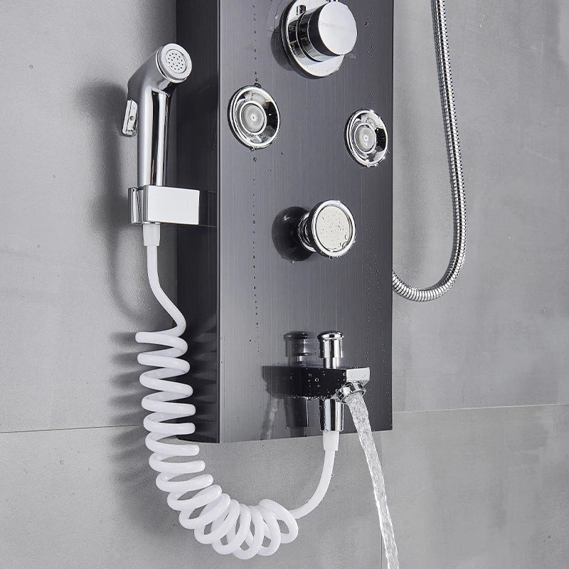 Panneau de douche noir pour salle de bain avec affichage LED et jets de massage