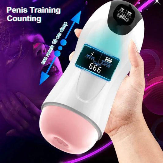 Automatischer männlicher Masturbator, Vibration, Blowjob, echte Vagina, Taschenmuschi, Penis, Oralsex-Maschine, Spielzeug für Männer, Erwachsene ab 18 Jahren