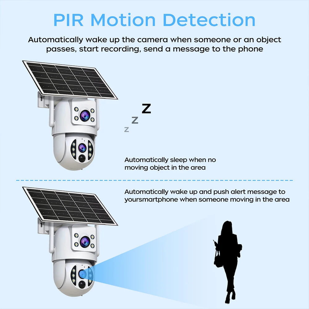 4K 6MP WiFi Solar Outdoor Dual Lens PTZ Security Camera