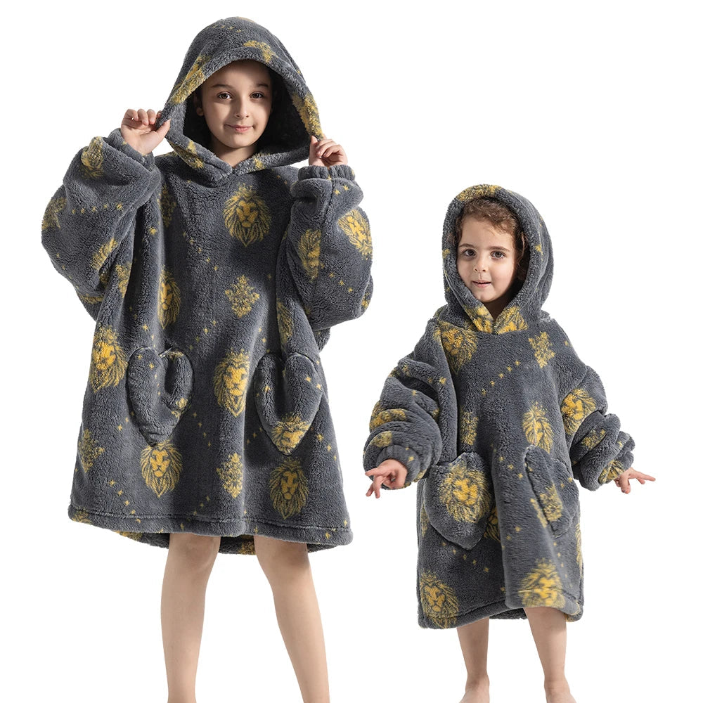 Girls Winter Clothes Flannel Thick Hoodies Super Warm Children's Sweaters Kids Hooded Loose Clothing Homewear Wearable Blankets 