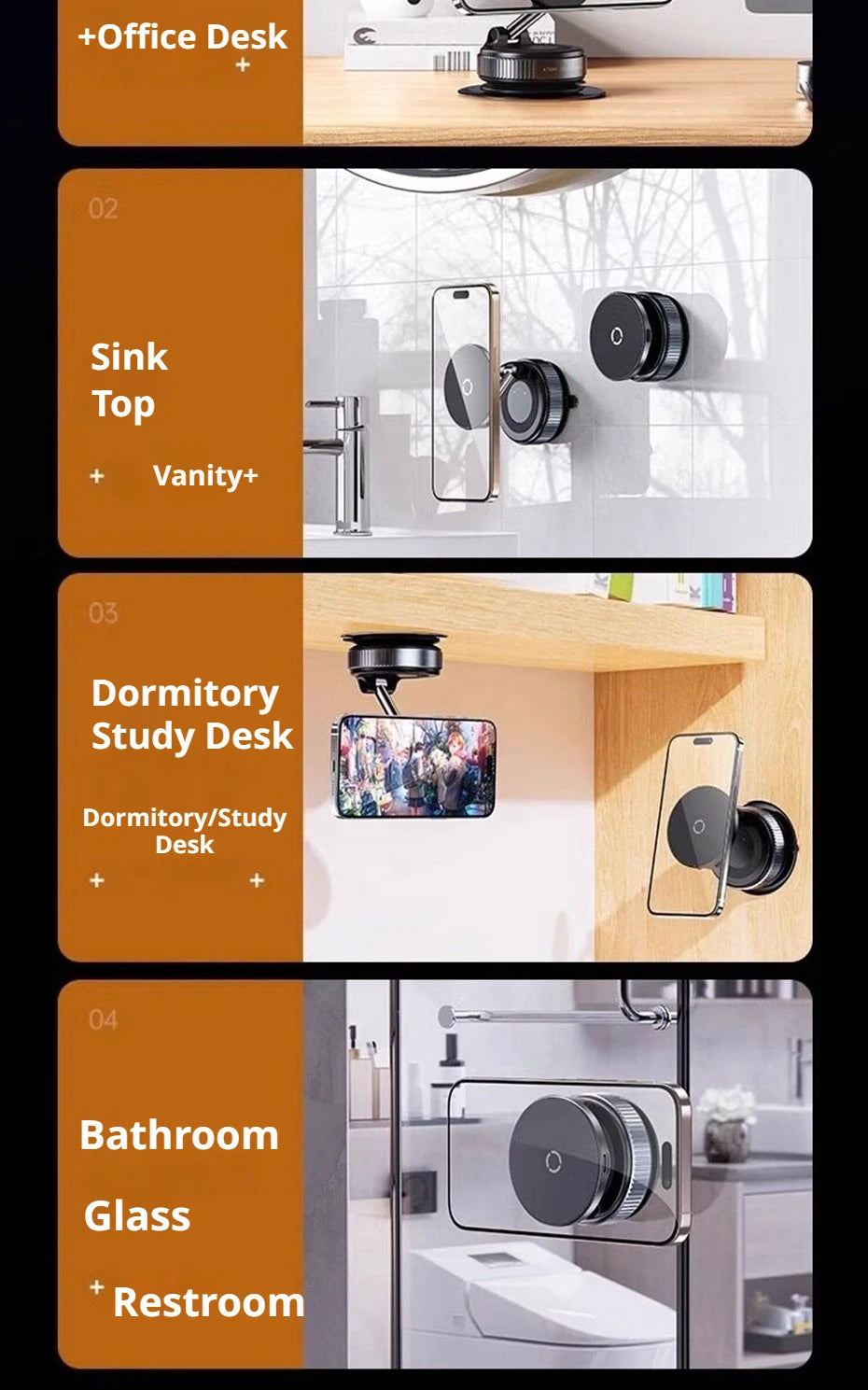 SEAMETAL Strong Magnetic Car Phone Holder Foldable 360° Rotation Multi-scene application 15W Vacuum Suction Wireless Charger
