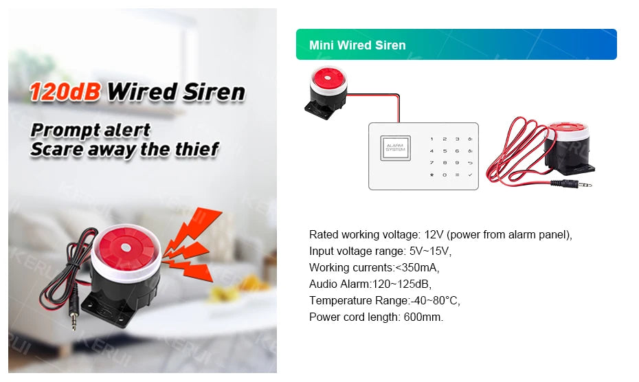 ES Delivery KERUI domáci alarm WiFi GSM alarmný systém kompatibilný s Tuya Smart 433MHz Ochrana domova Alexa PIR pohybový senzor