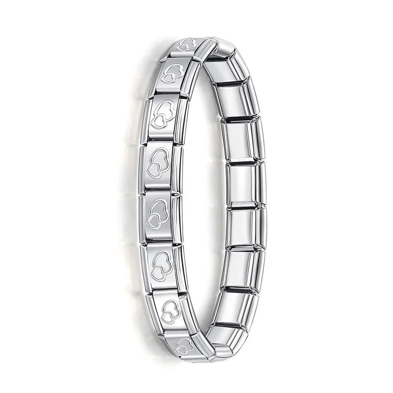 Hapiship New Women's Jewelry 9mm Width Itanlian Elastic Charm Bracelet Fashion Stainless Steel Bangle ST- 