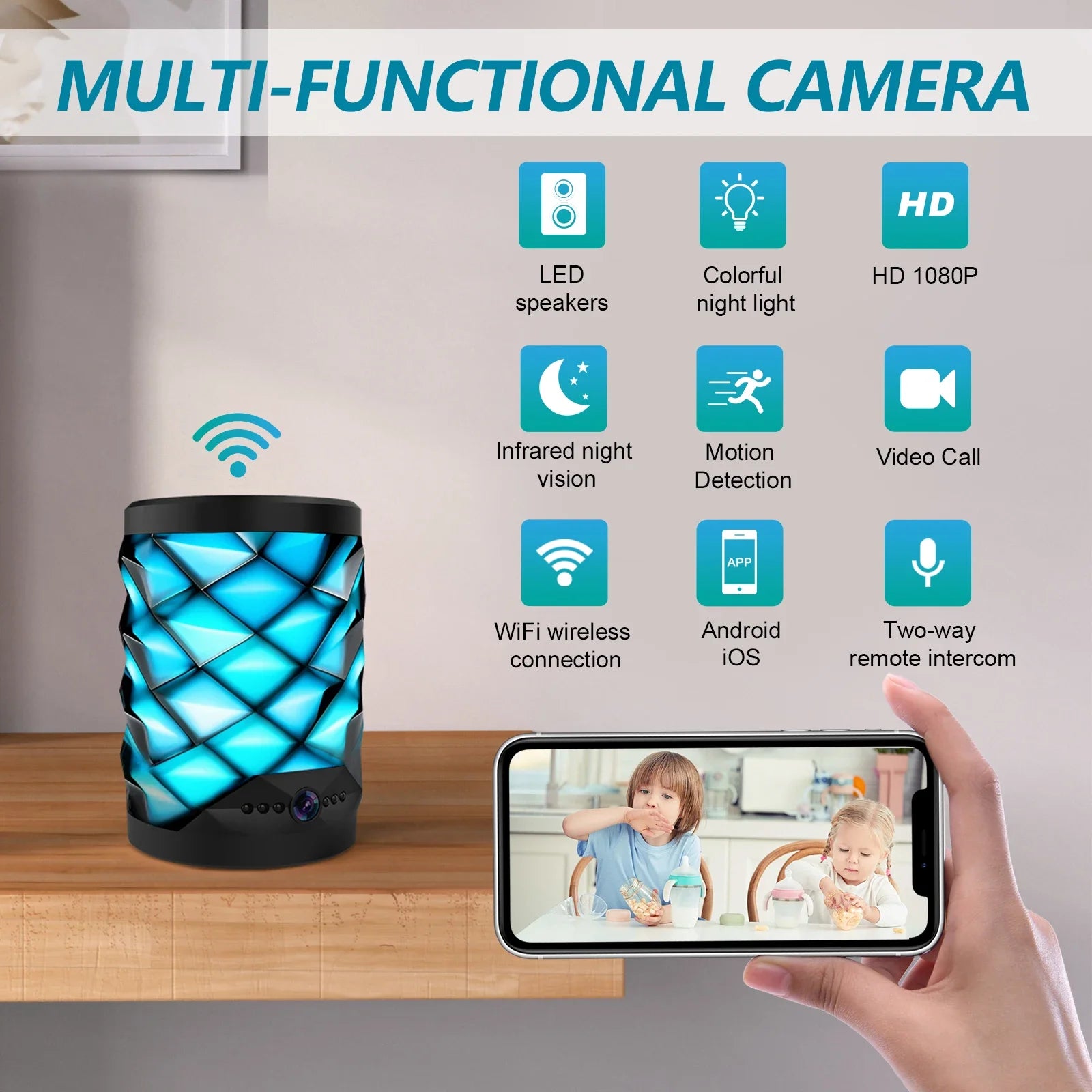 1080P HD Mini WiFi Camera Bluetooth Speaker with Night Vision