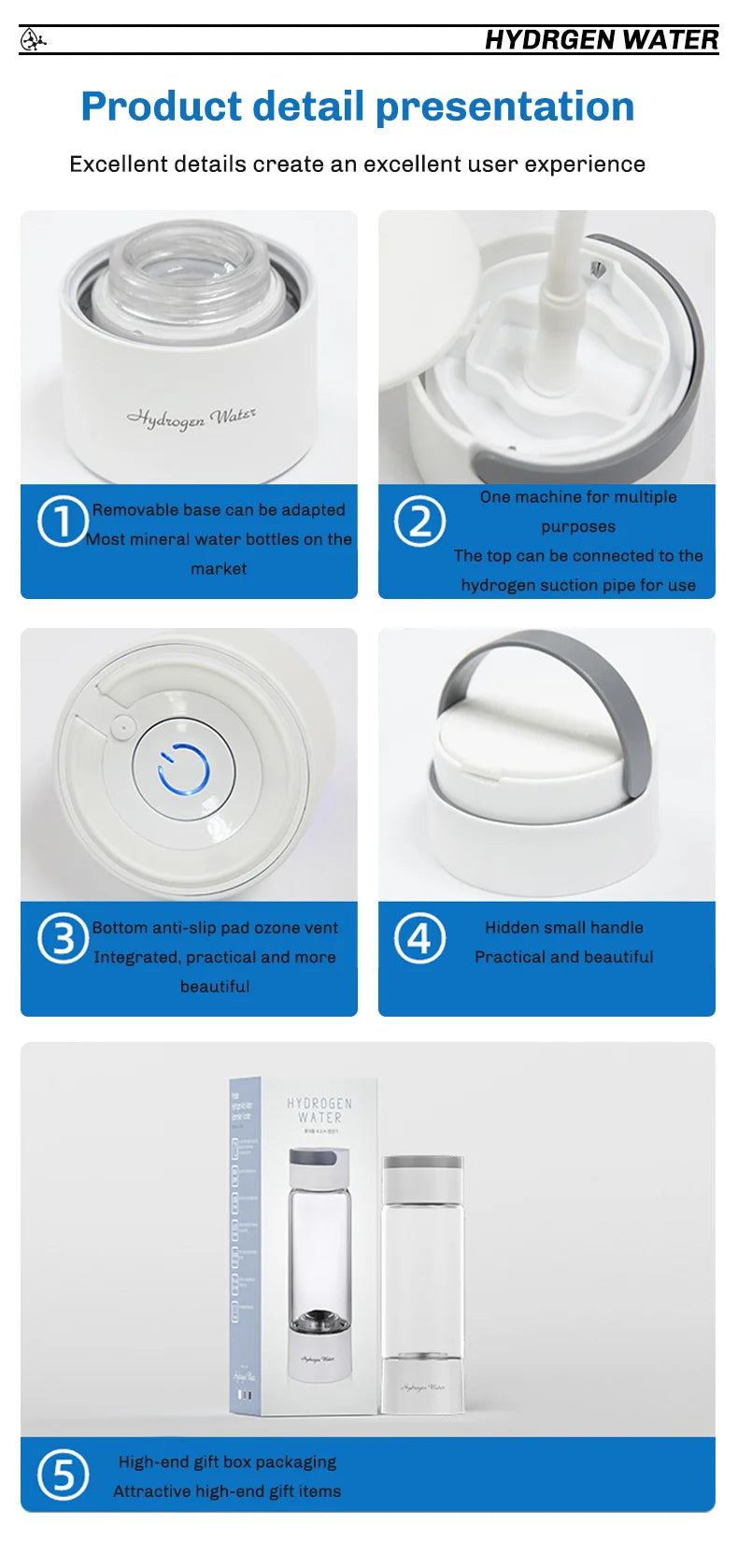 Portable Hydrogen-Rich Water Cup USB Rechargeable 420ml