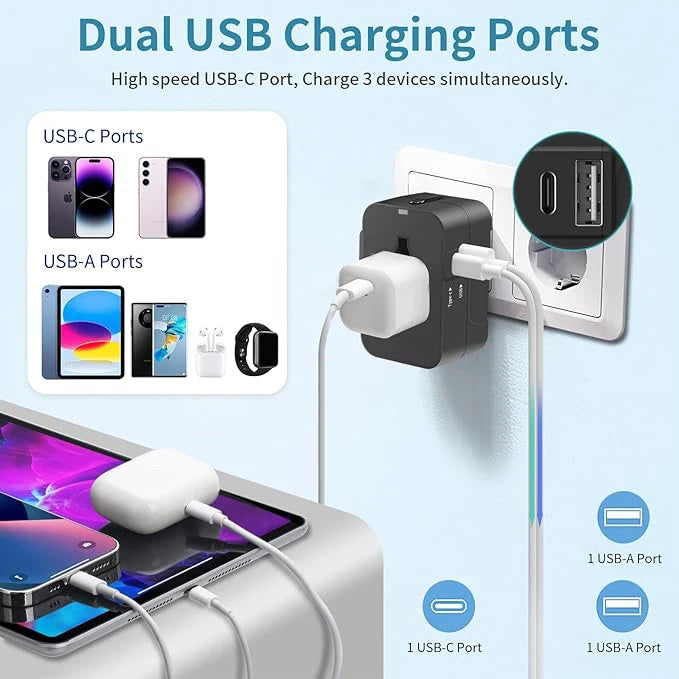 Universeller Reiseadapter mit USB und USB-C