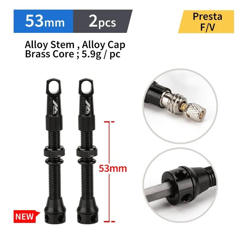 Válvulas Tubeless Presta MANA — Par, 40–100 mm