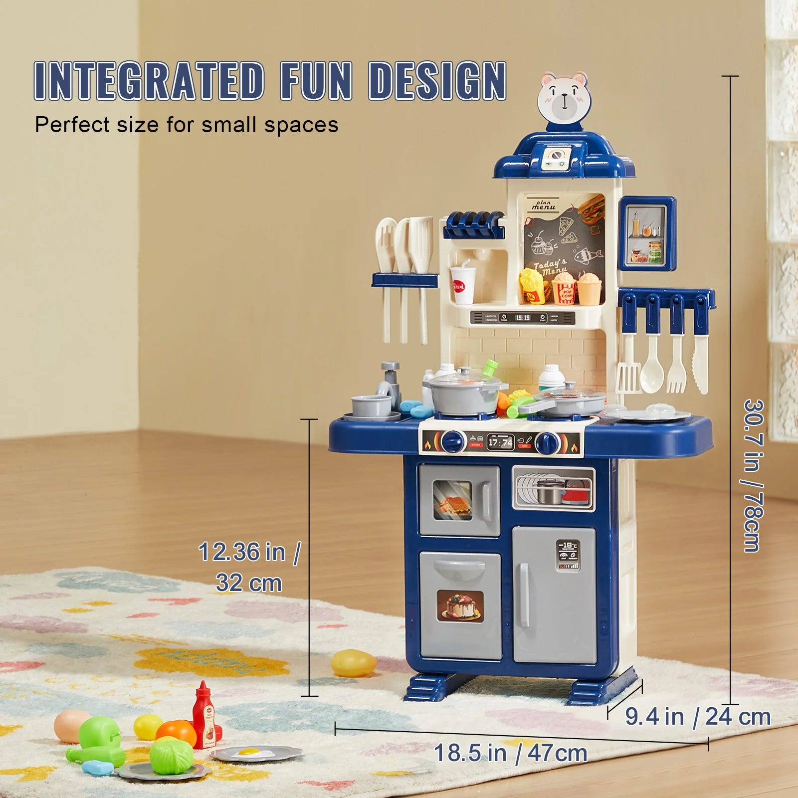 Kids Kitchen Playset 48PCS Pretend Cooking Toy with Lights & Water Sink
