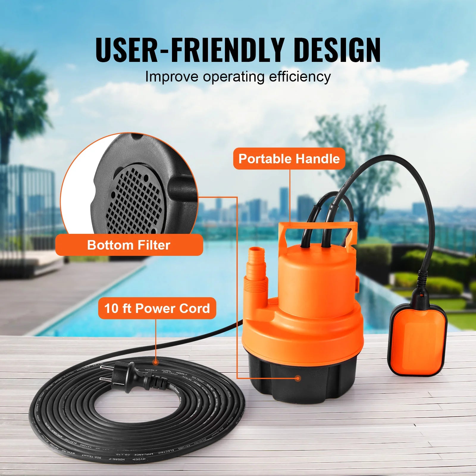 Utility Pump 1585/2510/4000 GPH Submersible Water Pump with 10 ft Power Cord