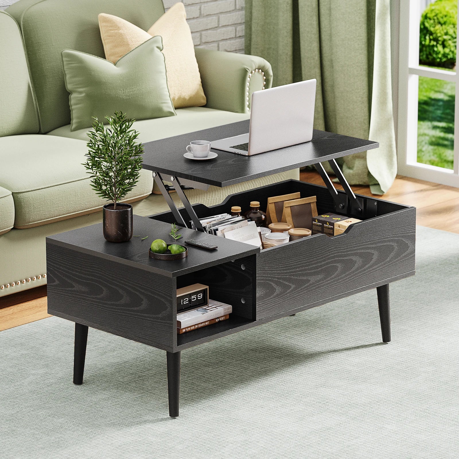 Couchtisch mit Hebefunktion und Ablagefach 39,37" Moderner Holztisch