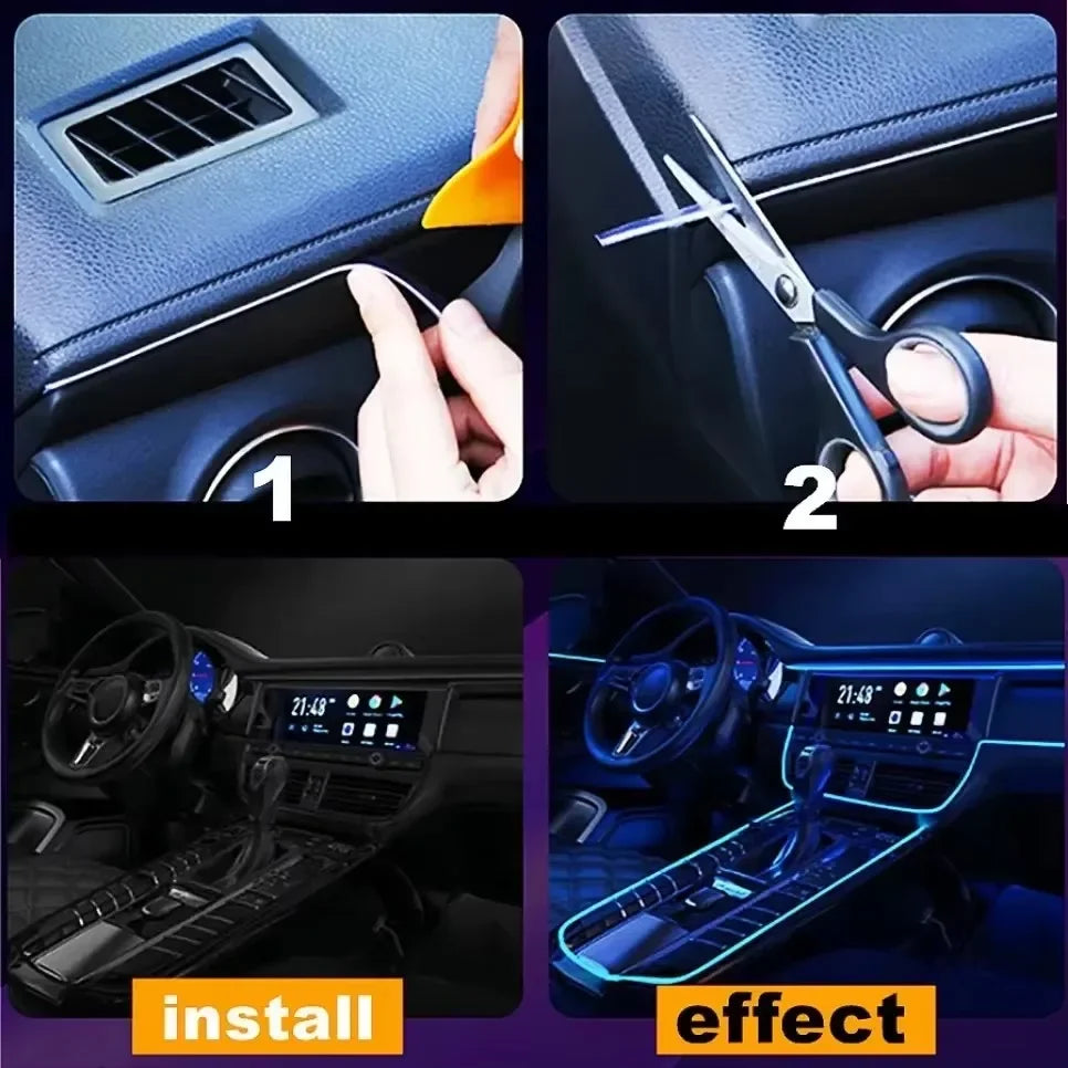Car Interior Decorative Lamps Strips 1M 2M 3M 5M Atmosphere Lamp Cold Light Decorative Dashboard Console Auto LED Ambient Lights 