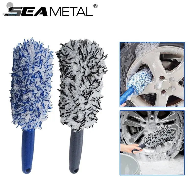 SEAMETAL Car Wheel Tire Rim Cleaning Brush Portable Plush Car Wheel Hub Brush Washing Tool Car Detailing Care Dust Removal Brush 